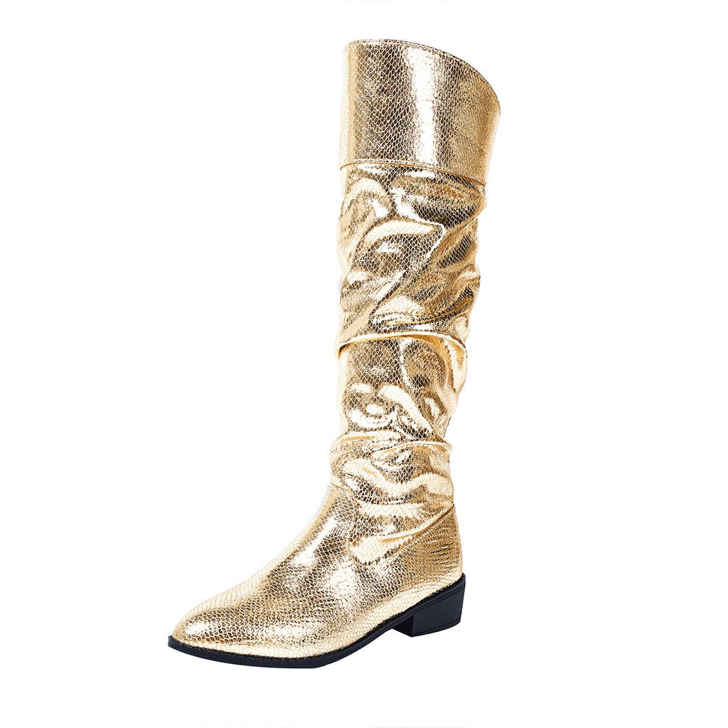 Metallic Gold Slouch Knee High Boots - Gold