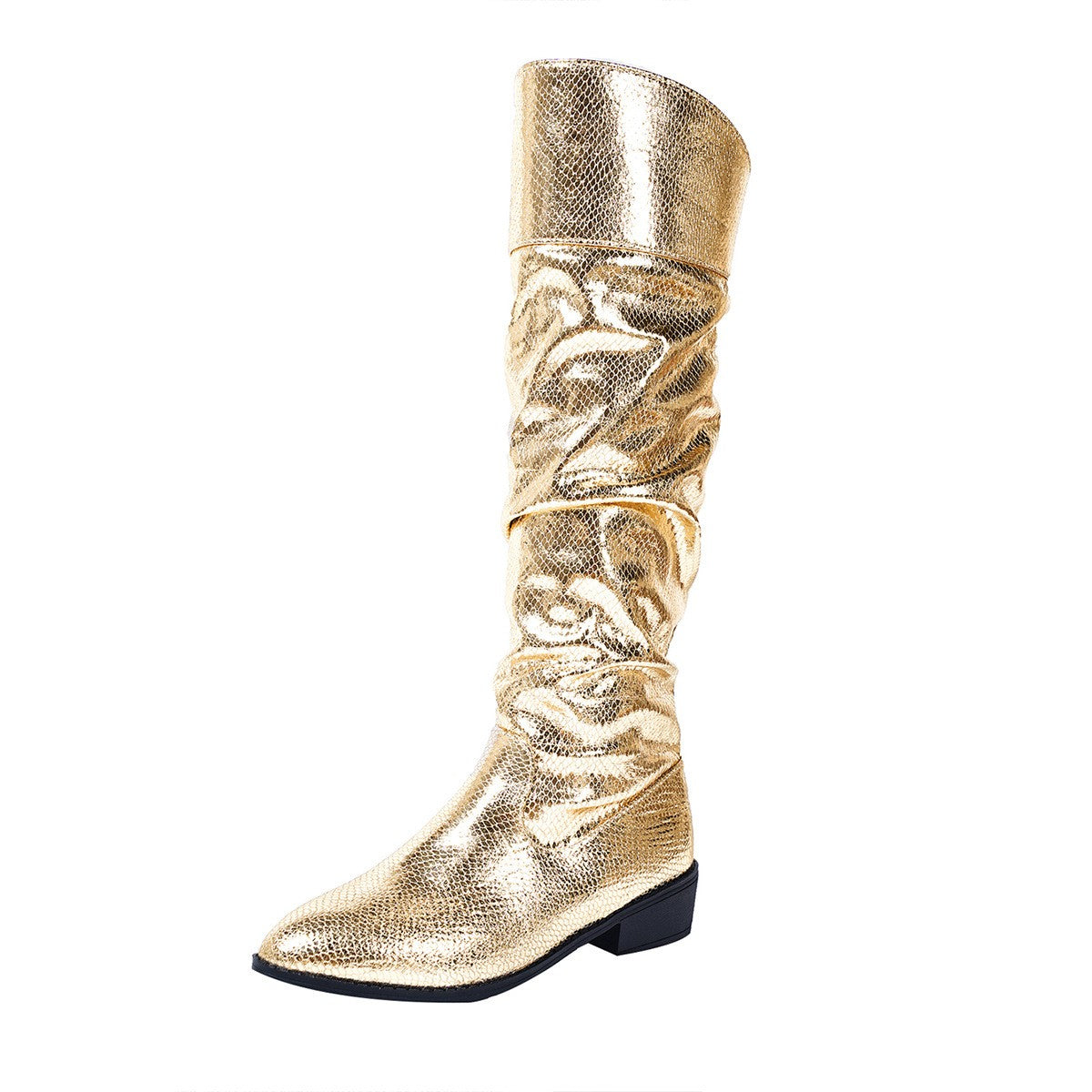 Metallic Gold Slouch Knee High Boots - Gold