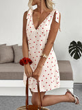 Heart Print Tie Shoulder Mini Sundress - White