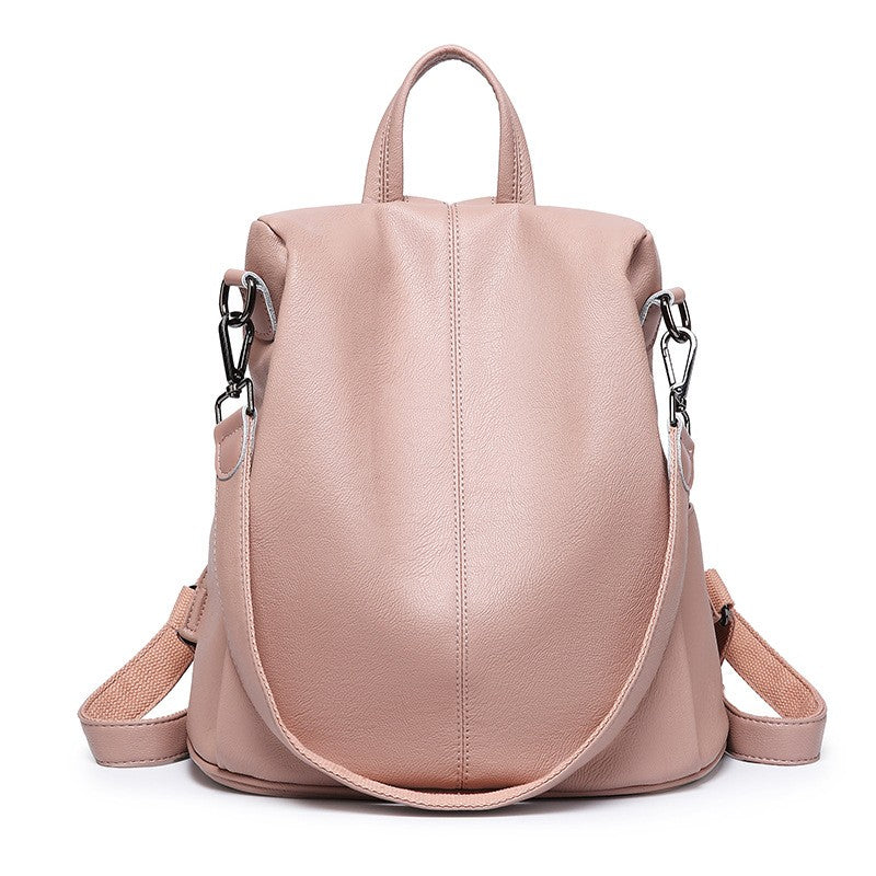 Pebbled Faux Leather Anti-Theft Convertible Backpack - Blush Pink