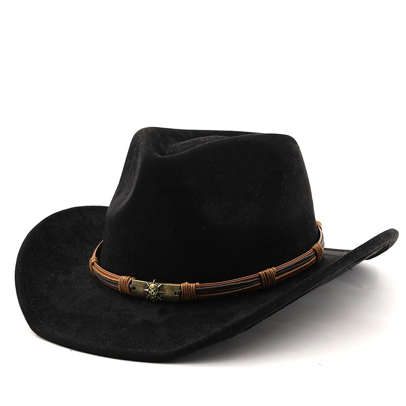Suede Western Cowboy Hat With Chin Cord - Black