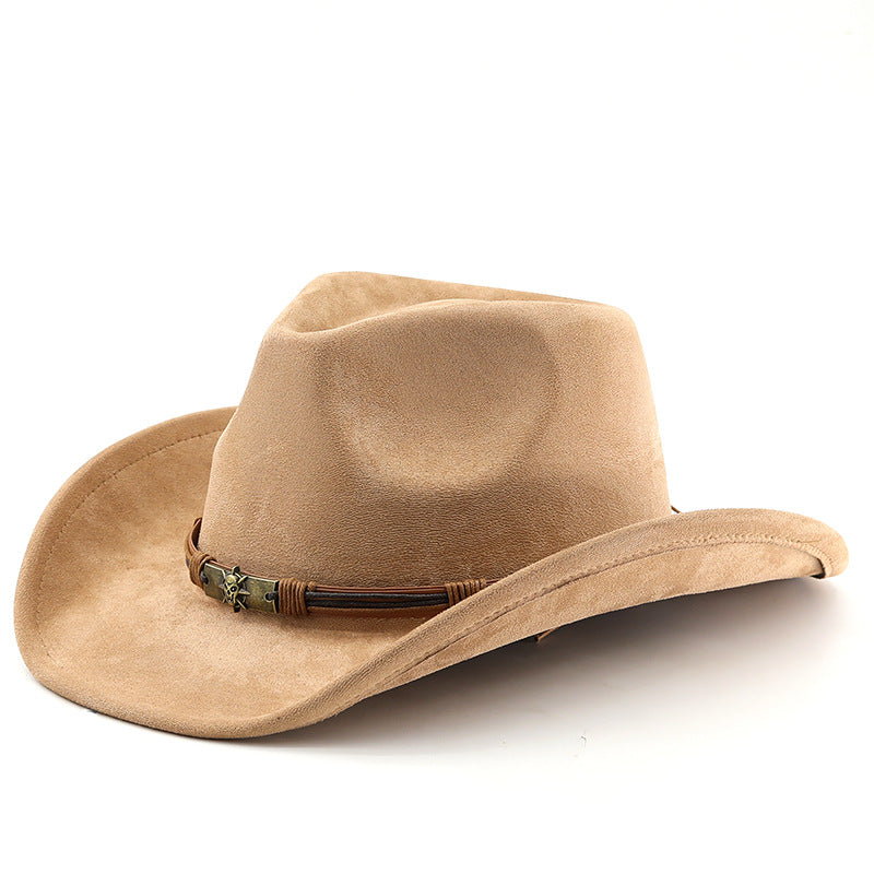 Suede Western Cowboy Hat With Chin Cord - Camel