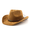Suede Western Cowboy Hat With Chin Cord - Khaki