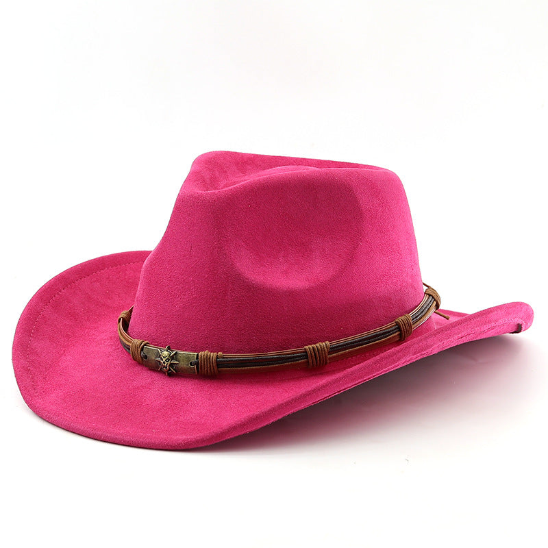 Suede Western Cowboy Hat With Chin Cord - Rose