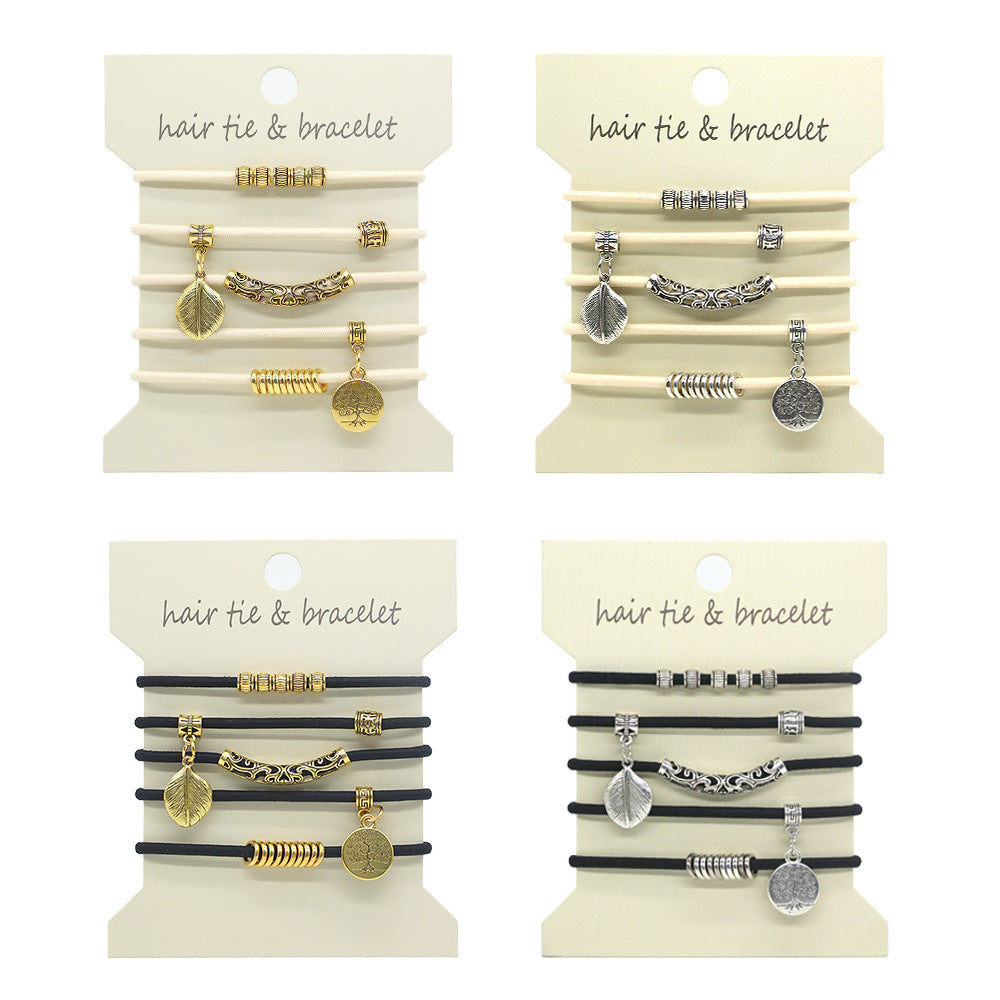 Leaf Charm Hair Tie Bracelet Set