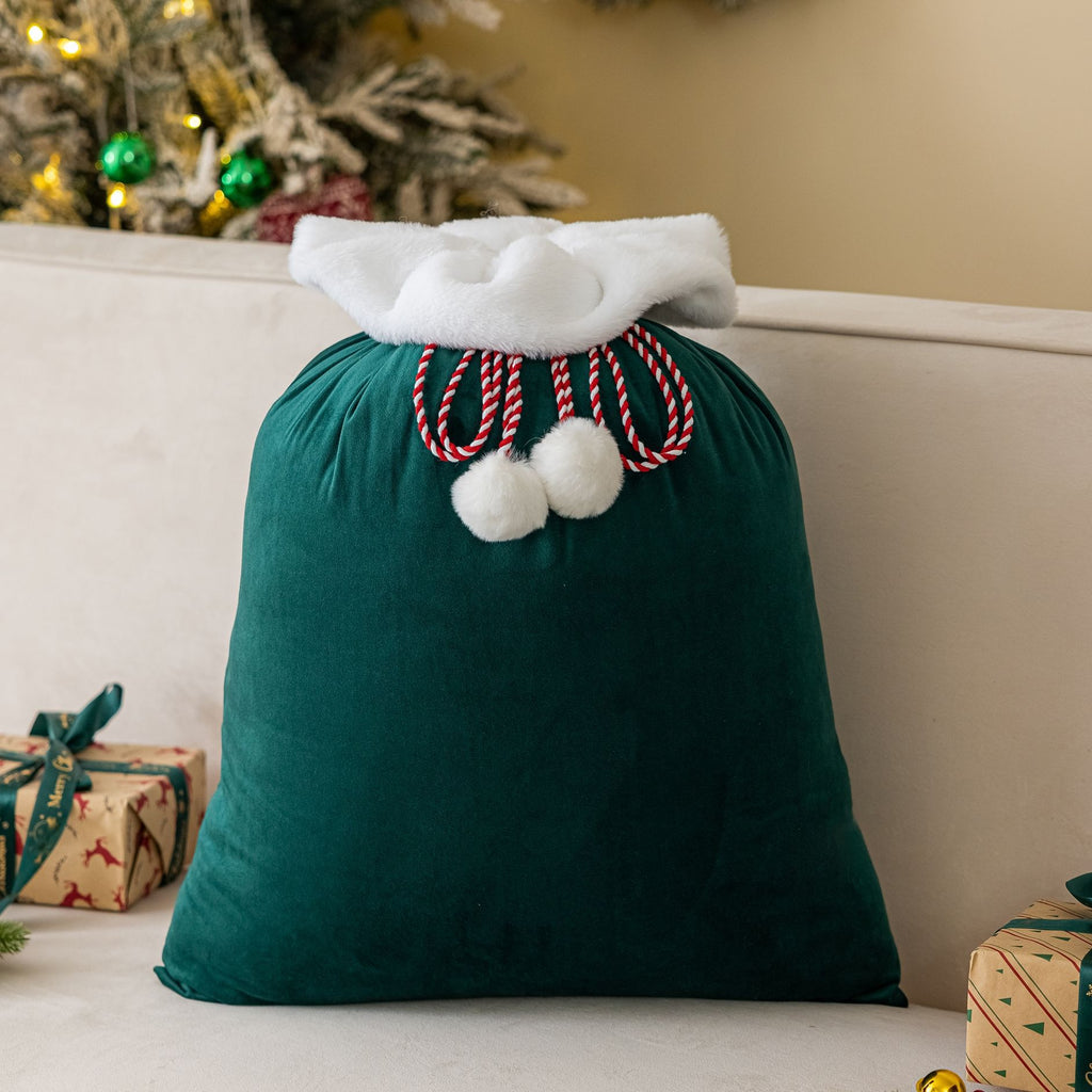 Plush Cuff Velvet Drawstring Bag for Holiday Gifts - DGreen