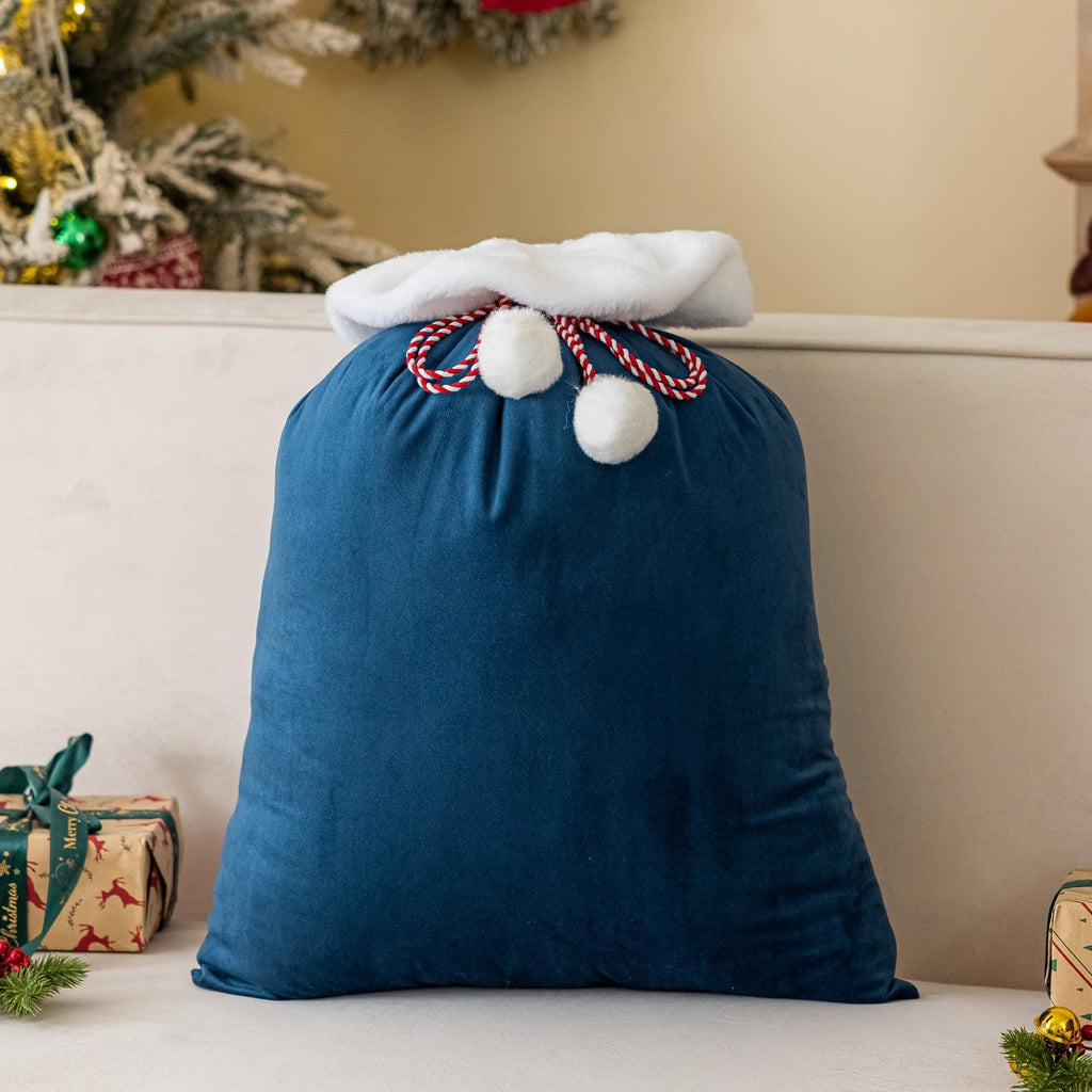 Plush Cuff Velvet Drawstring Bag for Holiday Gifts - DarkBlue