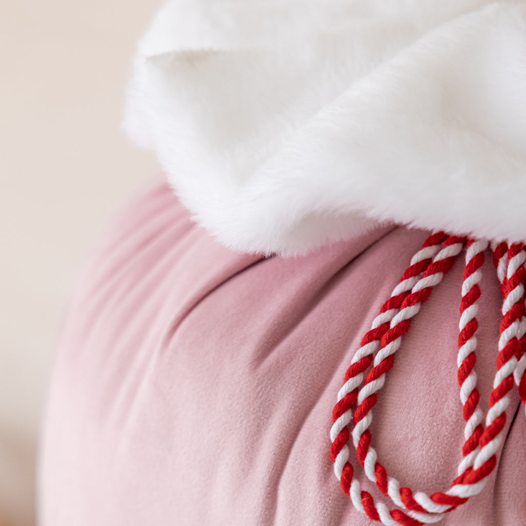 Plush Cuff Velvet Drawstring Bag for Holiday Gifts - Pink - 1