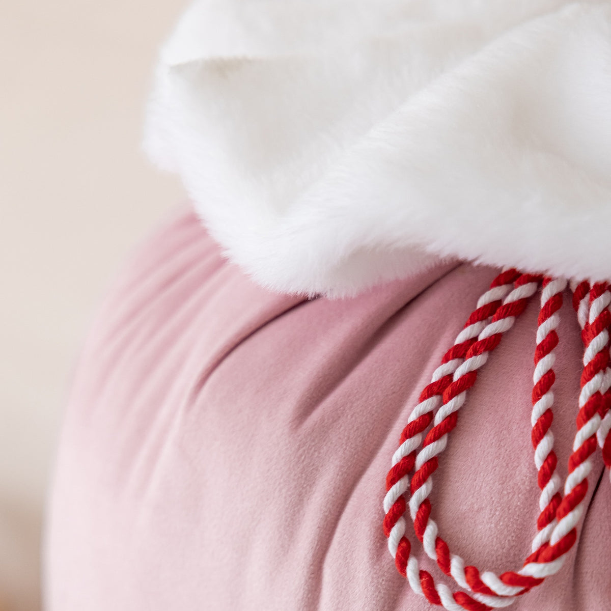 Plush Cuff Velvet Drawstring Bag for Holiday Gifts - Pink - 1