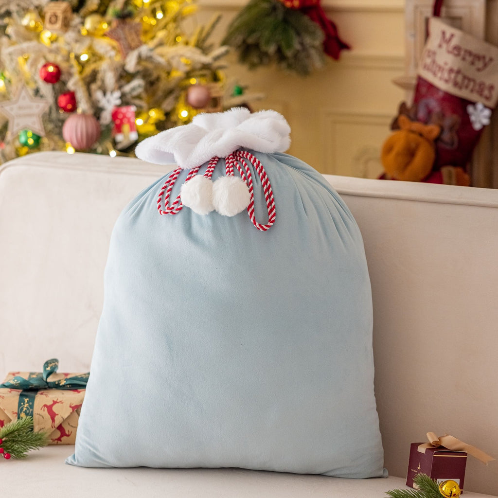Plush Cuff Velvet Drawstring Bag for Holiday Gifts - SkyBlue