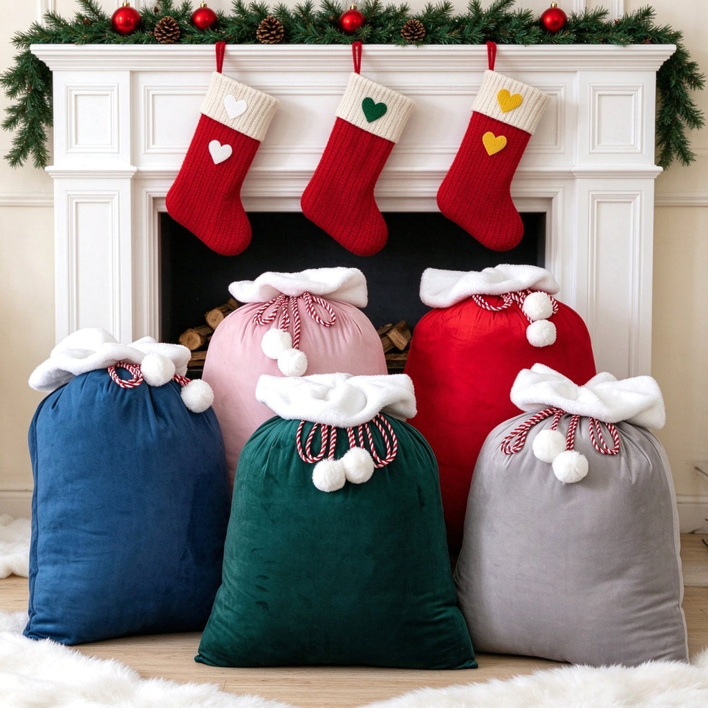 Plush Cuff Velvet Drawstring Bag for Holiday Gifts