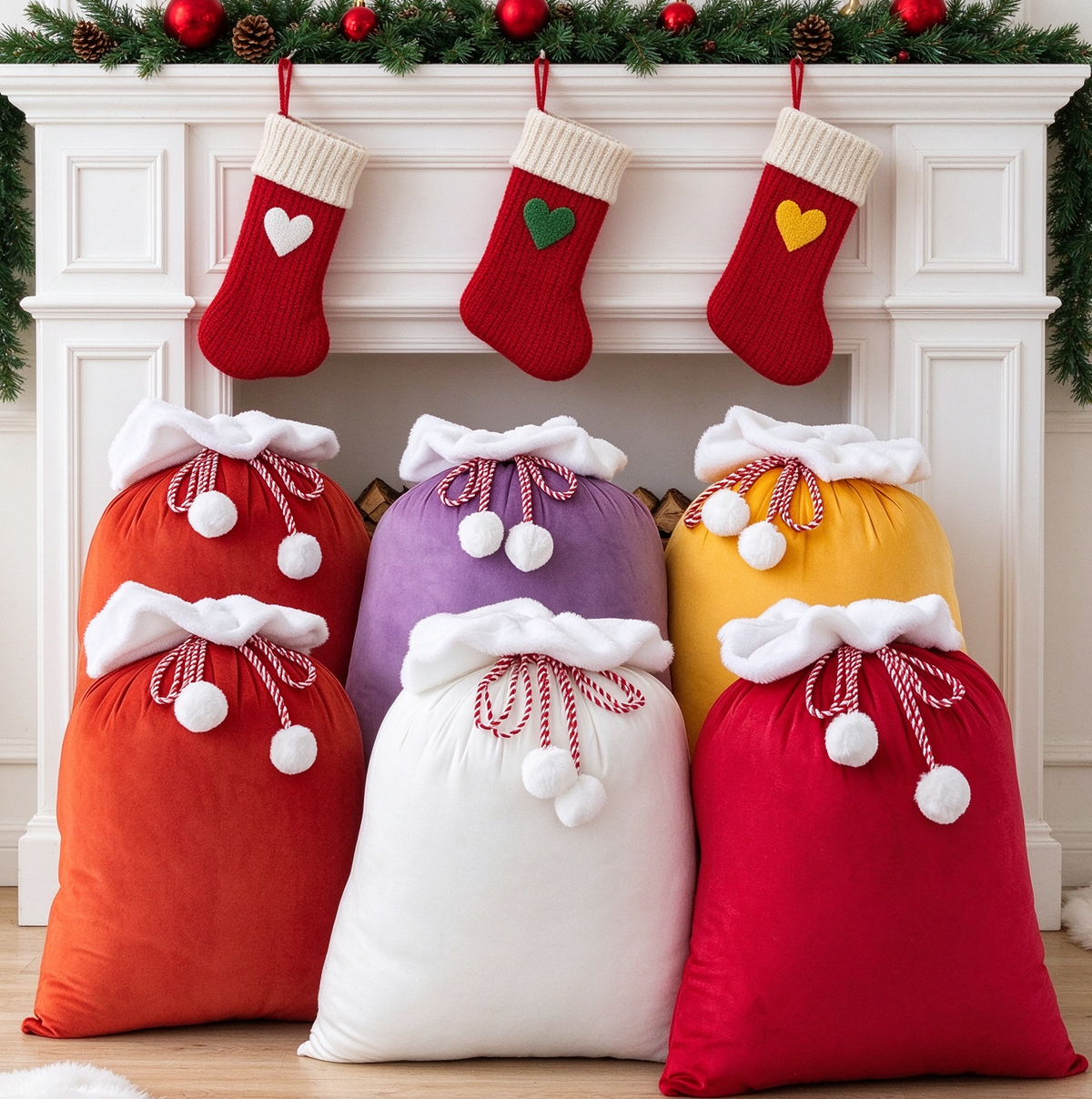 Plush Cuff Velvet Drawstring Bag for Holiday Gifts - view 1