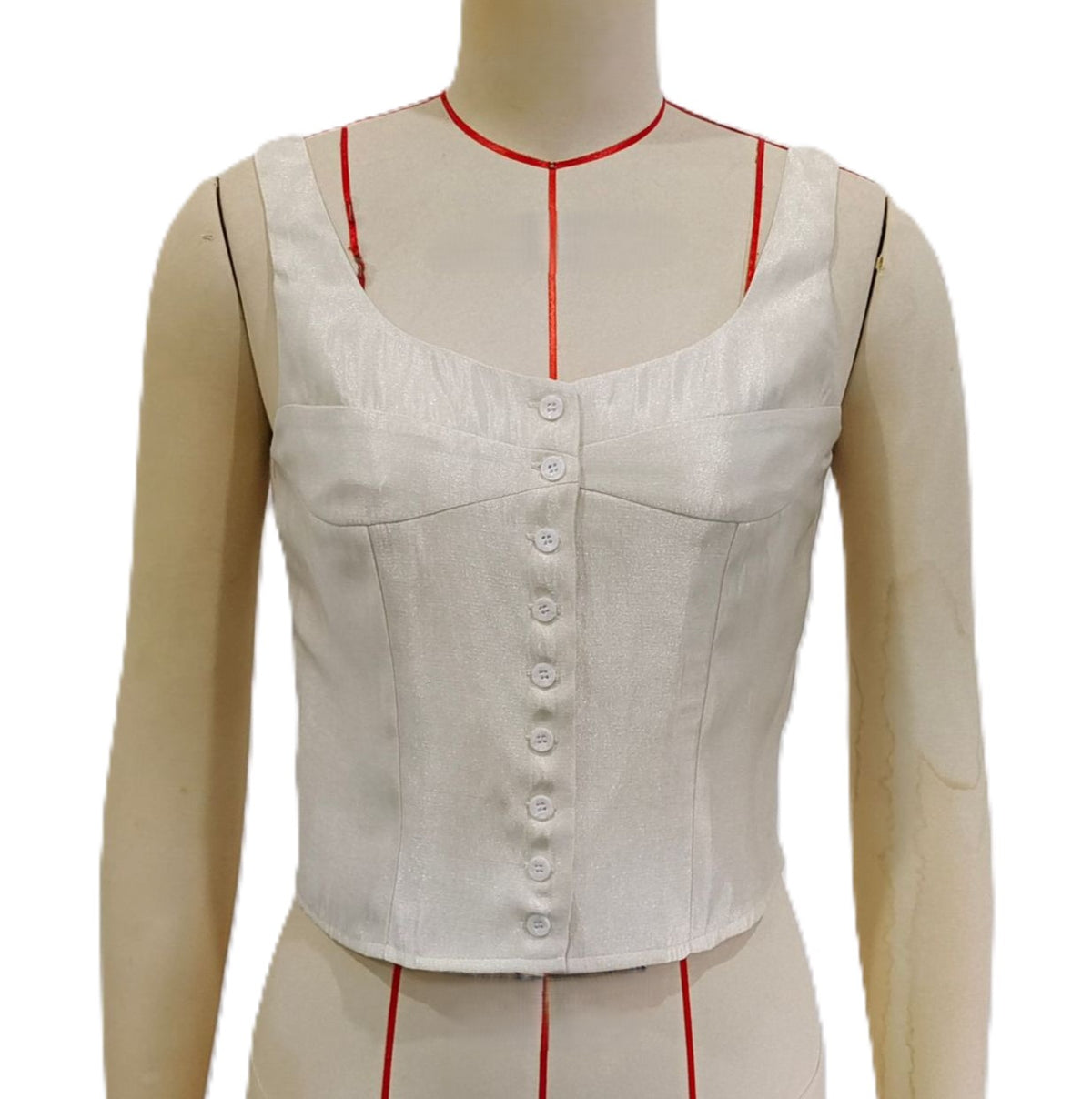 Button Front U Neck Cropped Tank Top - Apricot