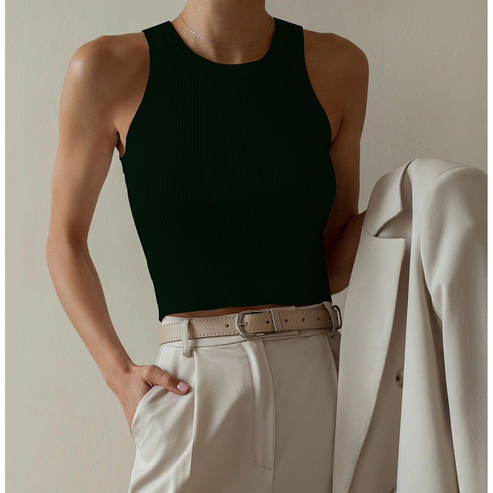 Ribbed Knit Sleeveless Crop Vest Top - black
