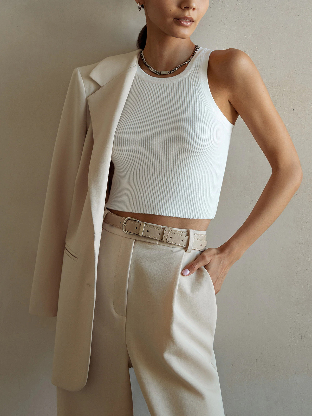 Ribbed Knit Sleeveless Crop Vest Top - view 1