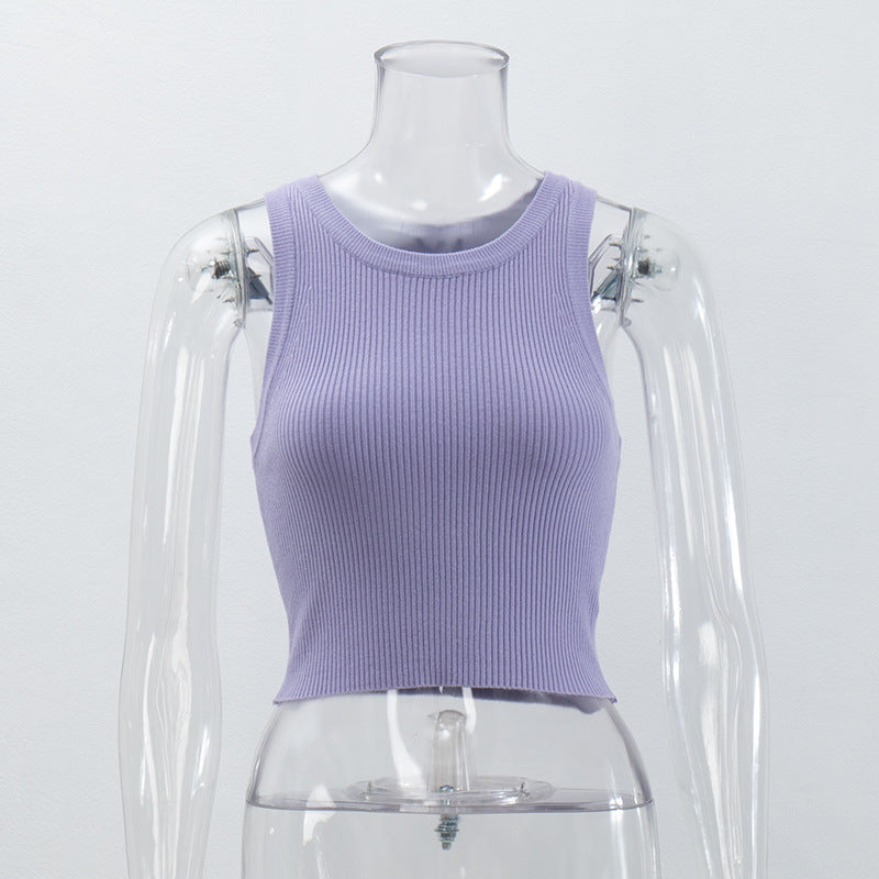 Ribbed Knit Sleeveless Crop Vest Top - view 2