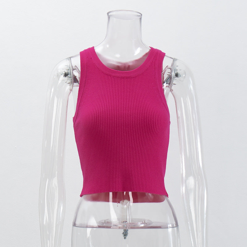 Ribbed Knit Sleeveless Crop Vest Top - view 3