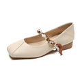 Square Toe Chain Strap Mary Janes - Cream