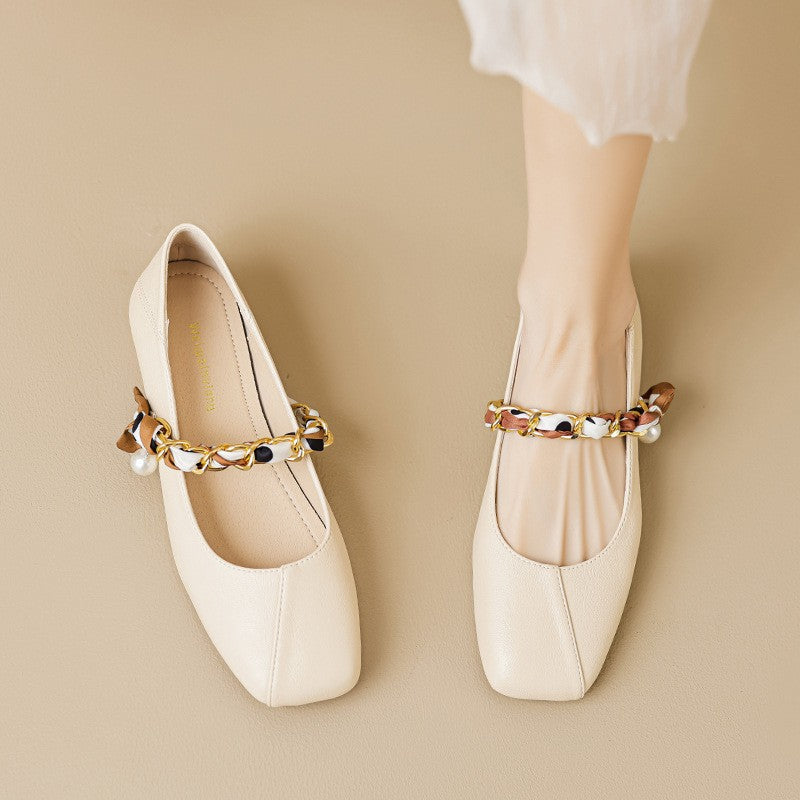 Square Toe Chain Strap Mary Janes