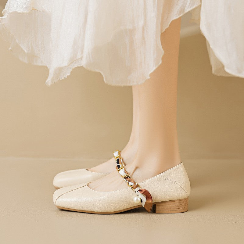 Square Toe Chain Strap Mary Janes