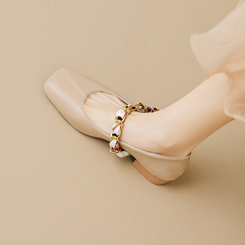 Square Toe Chain Strap Mary Janes