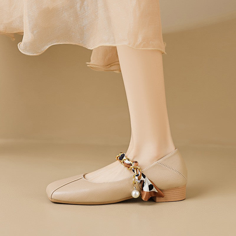 Square Toe Chain Strap Mary Janes