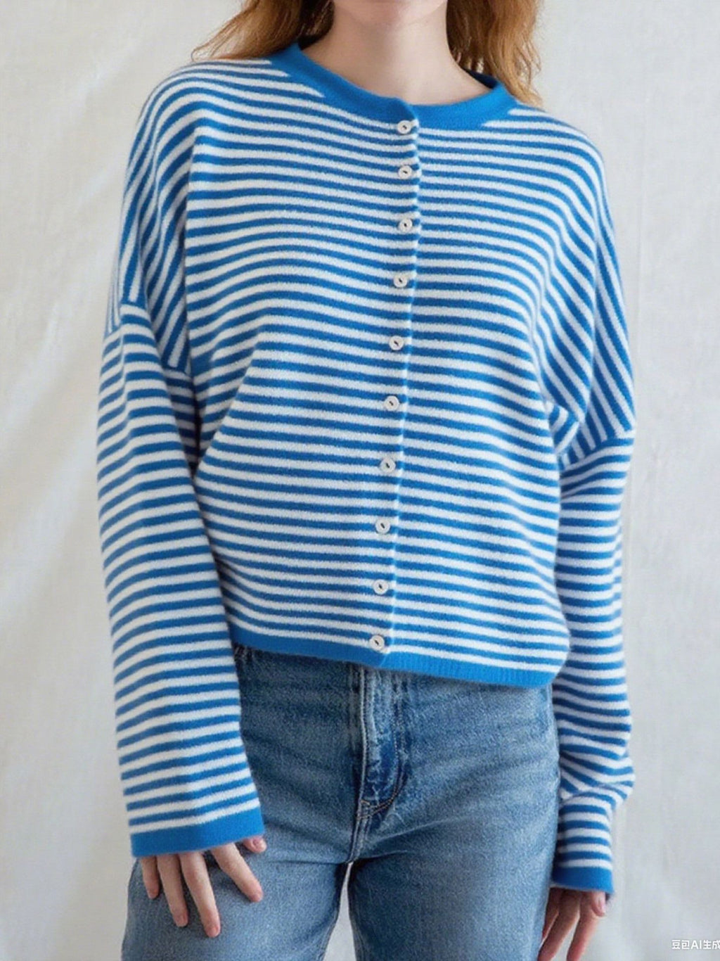 Breton Stripe Button Up Knit Cardigan - Blue