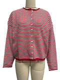 Breton Stripe Button Up Knit Cardigan - Red