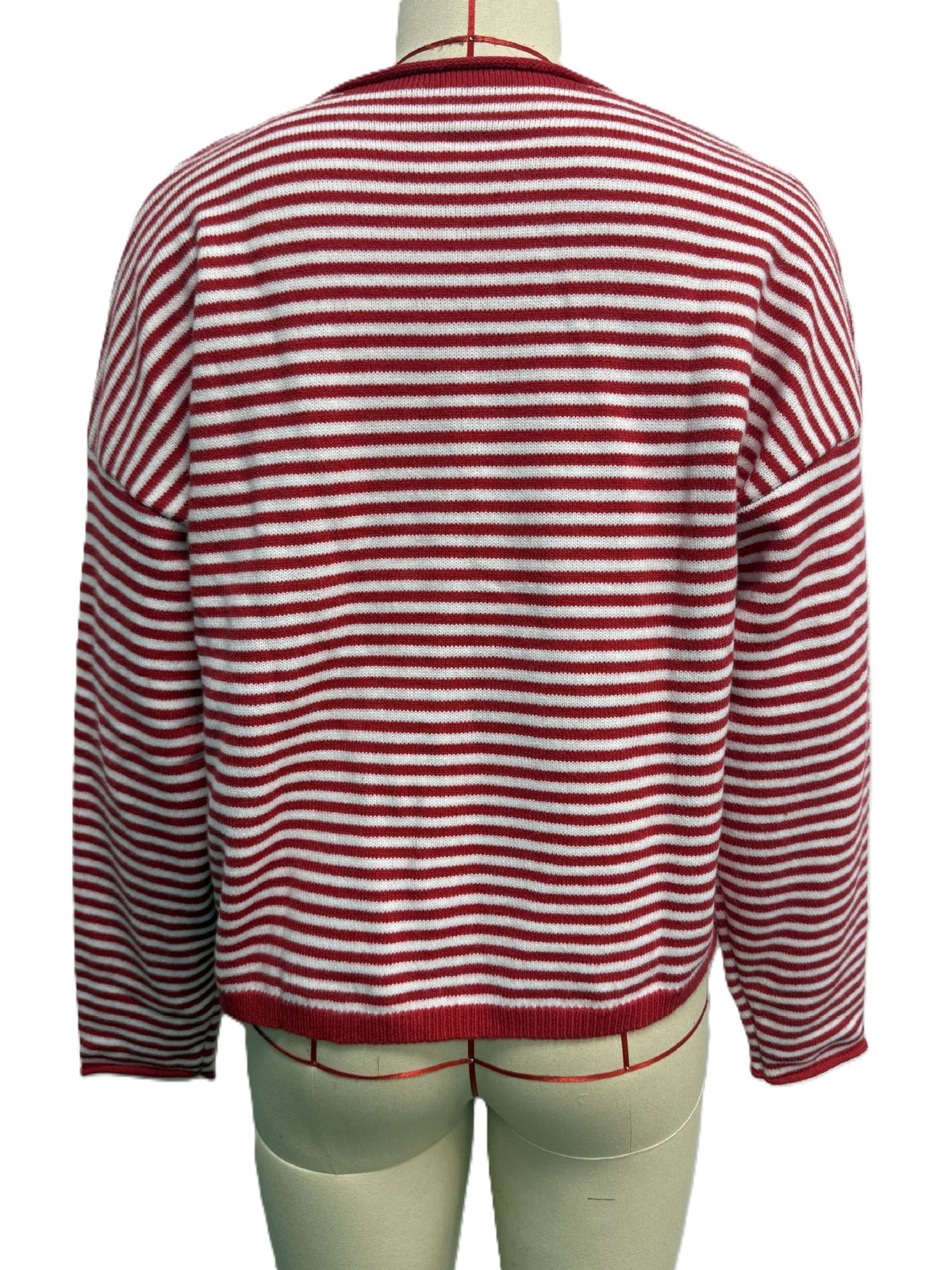 Breton Stripe Button Up Knit Cardigan - Red - 1
