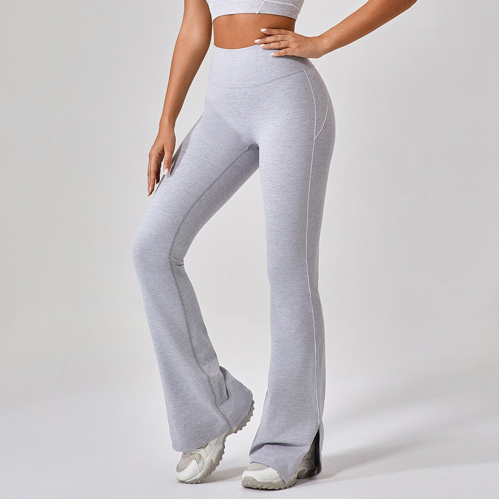 Contrast Piping Split Hem Flare Yoga Leggings - Heather Grey