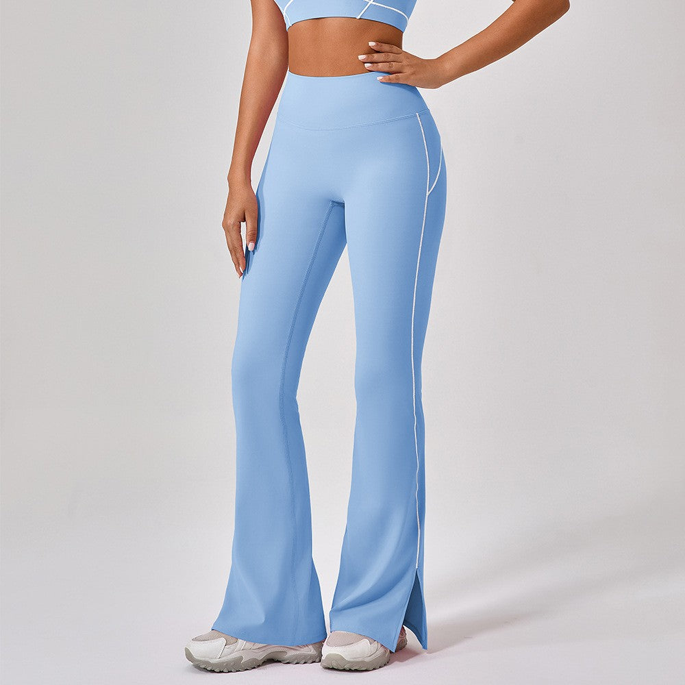 Contrast Piping Split Hem Flare Yoga Leggings