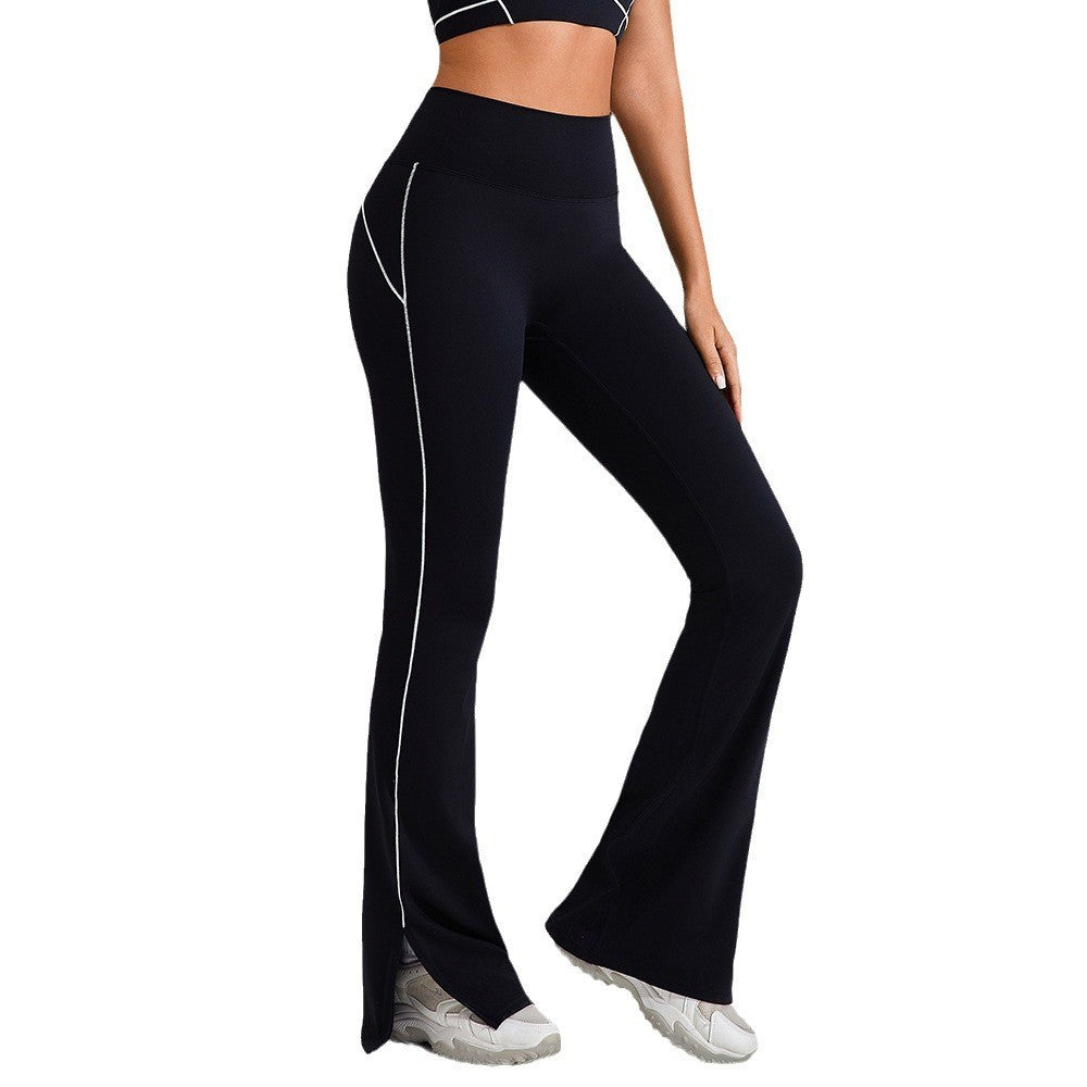 Contrast Piping Split Hem Flare Yoga Leggings