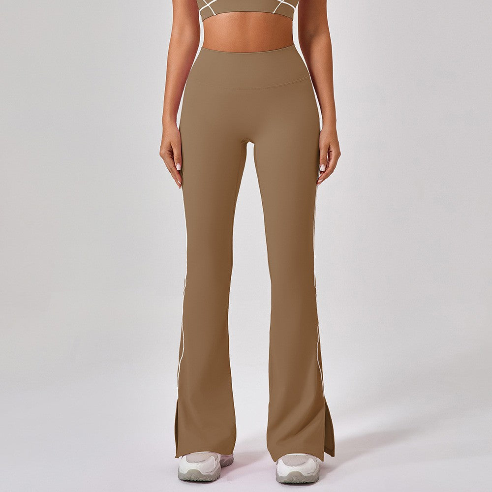 Contrast Piping Split Hem Flare Yoga Leggings