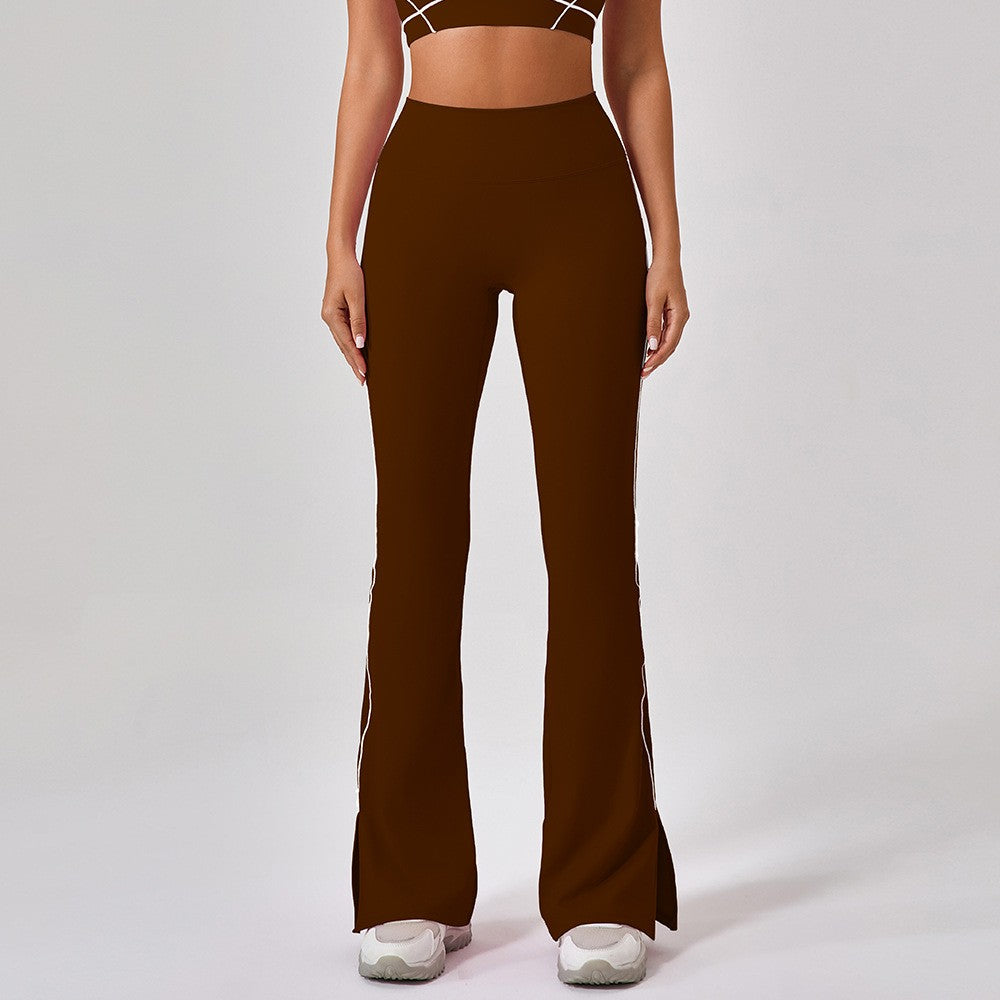 Contrast Piping Split Hem Flare Yoga Leggings