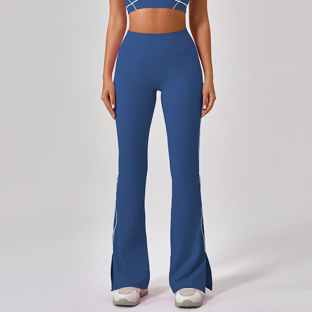 Contrast Piping Split Hem Flare Yoga Leggings