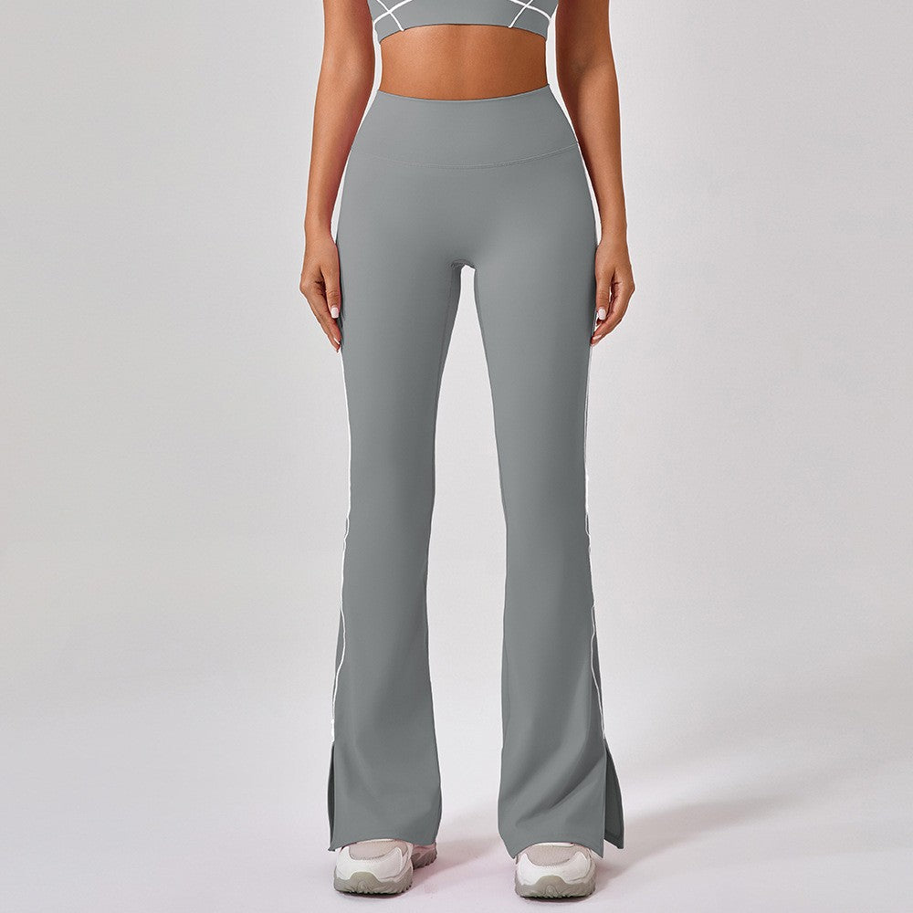Contrast Piping Split Hem Flare Yoga Leggings