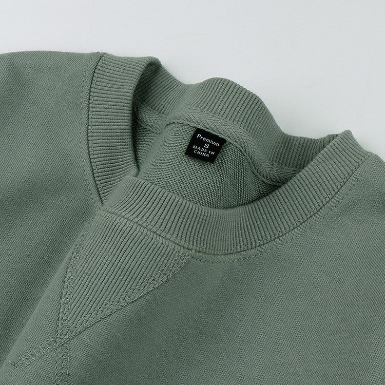 Solid Cotton Crew Sweatshirt With Raglan Sleeves - Sage - 1