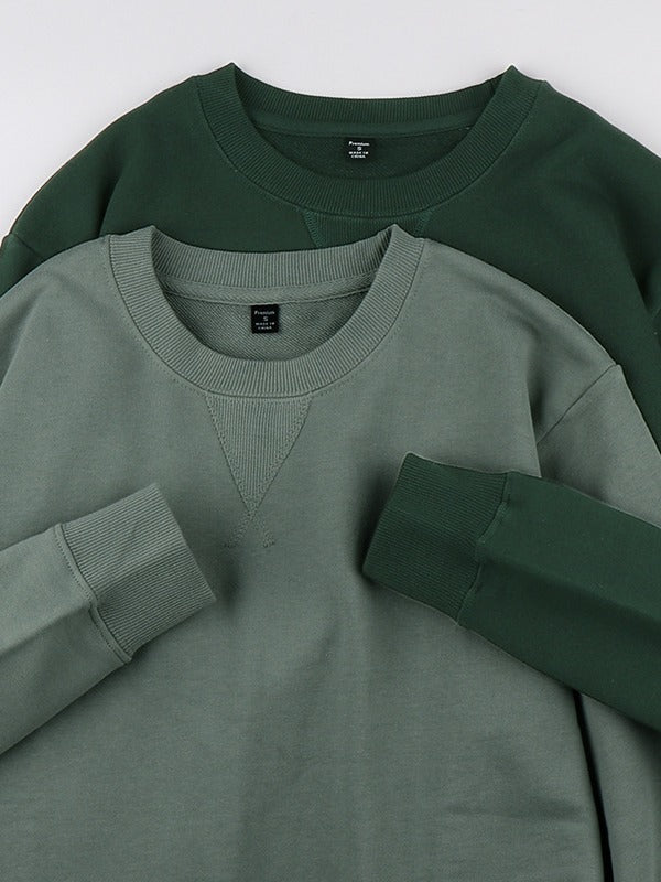 Solid Cotton Crew Sweatshirt With Raglan Sleeves - Sage - 10