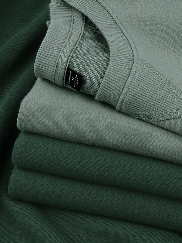 Solid Cotton Crew Sweatshirt With Raglan Sleeves - Sage - 11