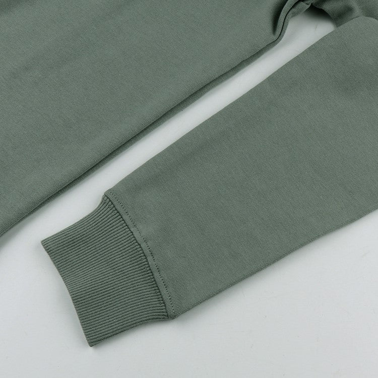 Solid Cotton Crew Sweatshirt With Raglan Sleeves - Sage - 3