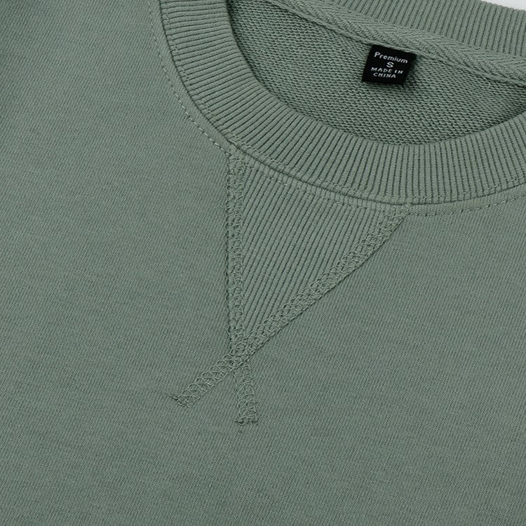 Solid Cotton Crew Sweatshirt With Raglan Sleeves - Sage - 4