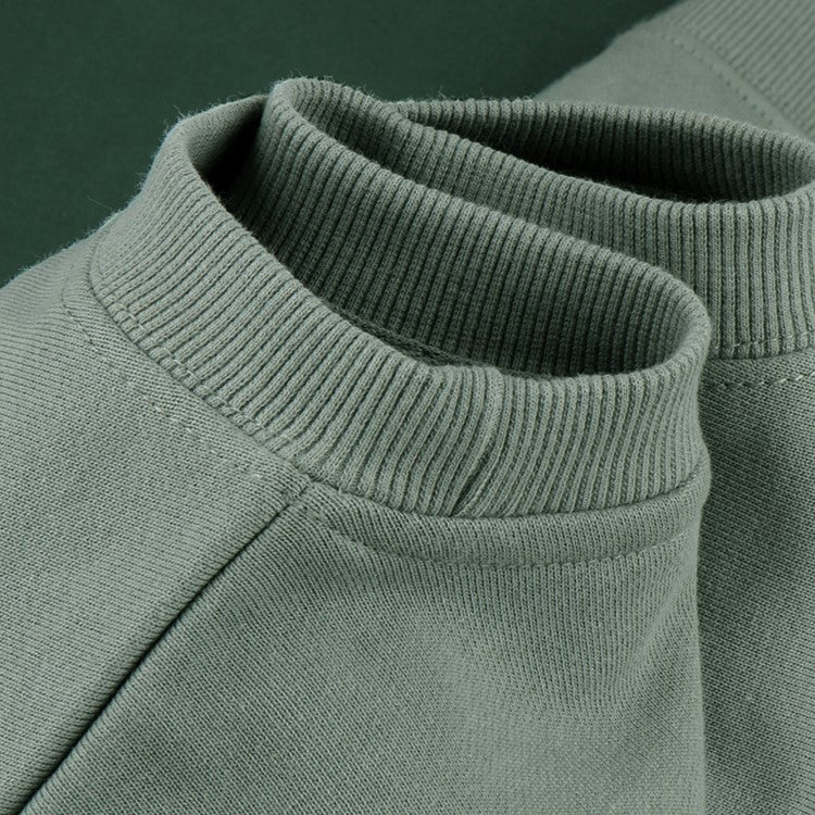 Solid Cotton Crew Sweatshirt With Raglan Sleeves - Sage - 8