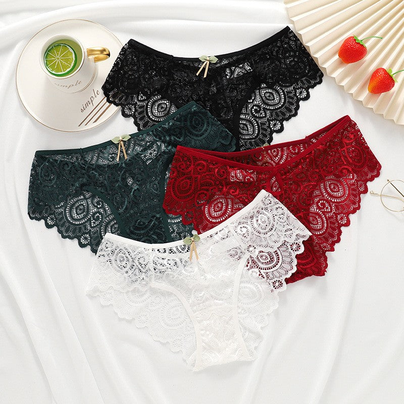Scalloped Lace Bow Keyhole Back Mid Rise Brief