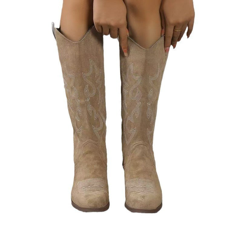 Embroidered Western Knee High Cowboy Boots