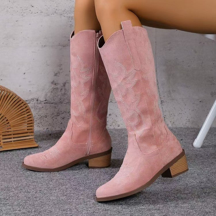 Embroidered Western Knee High Cowboy Boots