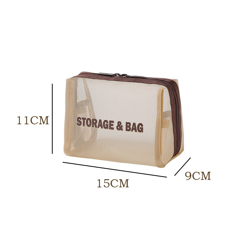 Breathable Mesh Zip Cosmetic Travel Pouch - Beige