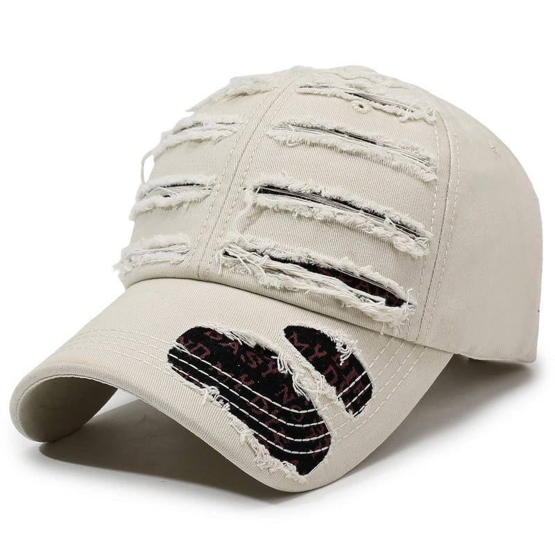 Distressed Vintage Wash Cotton Baseball Cap - Beige
