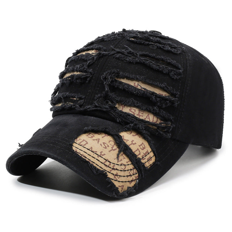 Distressed Vintage Wash Cotton Baseball Cap - Black