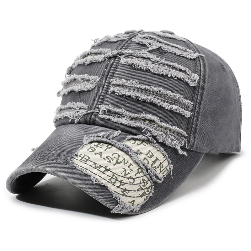 Distressed Vintage Wash Cotton Baseball Cap - Grey