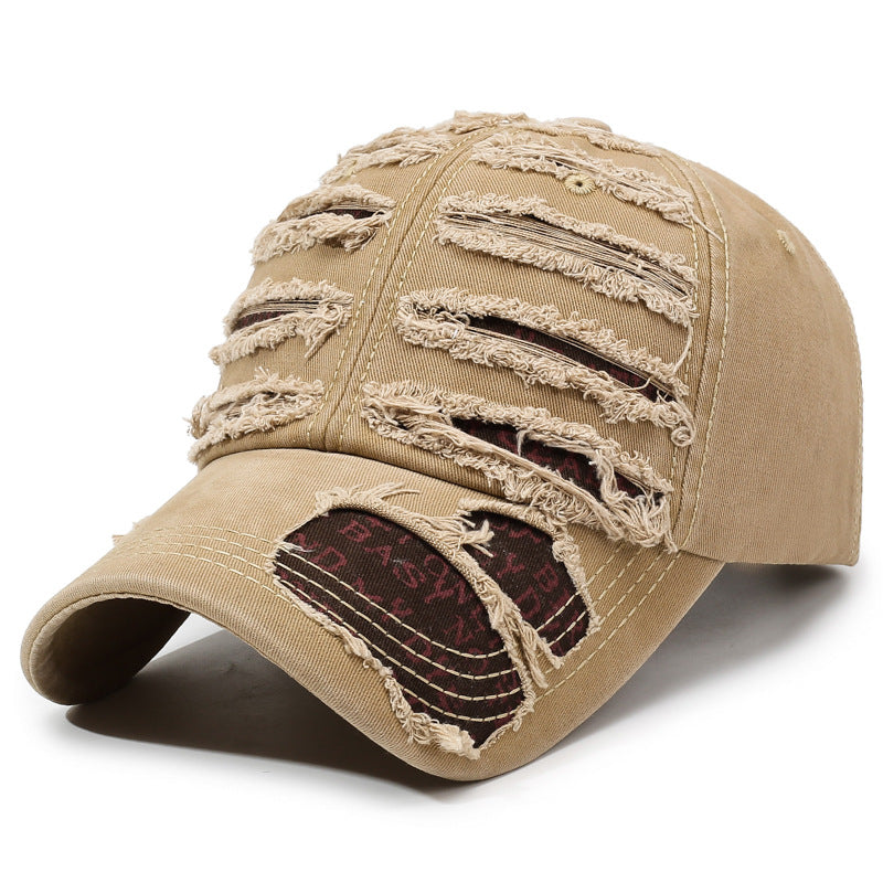 Distressed Vintage Wash Cotton Baseball Cap - Khaki - 1